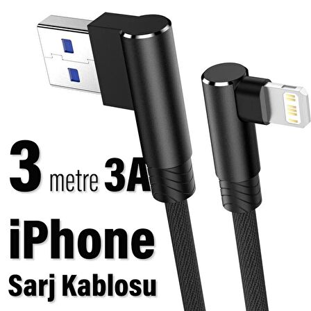 3 Metre Oyuncu Şarj Kablosu iPhone Uyumlu Uzun 3A 3m USB - Ligtning