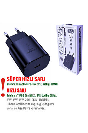 Samsung A73 5G Uyumlu Hızlı Şarj Cihazı Type-C 25W PD 5A Kablo Samsung Galaxy A34 5G Şarj Aleti