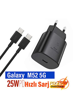 Samsung Galaxy M52 5G Uyumlu Hızlı Şarj Cihazı Type-C 25W PD 5A Kablo ve Adaptör