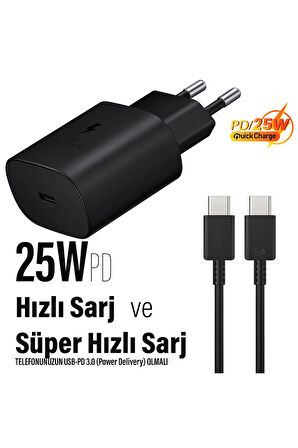 Samsung Galaxy A05  - 05s Uyumlu Şarj Aleti 25W HIZLI Şarj Type C Kablolu