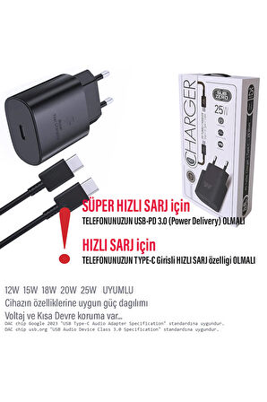Samsung Galaxy A06 Uyumlu Şarj Aleti 25W HIZLI Şarj Type C Kablolu