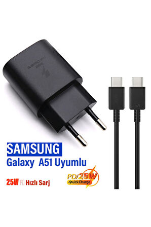 Samsung Galaxy A51 Uyumlu Adaptör Hızlı Şarj Cihazı Type-C 25W PD 5A Kablo