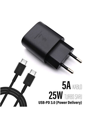 Samsung Galaxy A51 Uyumlu Adaptör Hızlı Şarj Cihazı Type-C 25W PD 5A Kablo