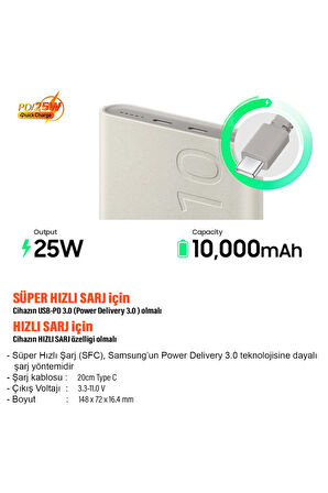 Kablosuz Powerbank 10000mAh 25W Süper Hızlı Şarj  Samsung EB-U2510