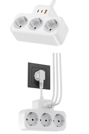 Çoklu Kablolu Priz -Priz Çoğaltıcı-Priz Dönüştürücü 1USB - 2Type-C Girişli Yüksek Akım Korumalı Fiş