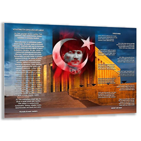Atatürk Gençliğe Hitabe Cam Tablo - Yatay Motif 01-02