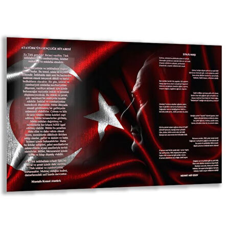 Atatürk Gençliğe Hitabe Cam Tablo - Yatay Motif 01-03