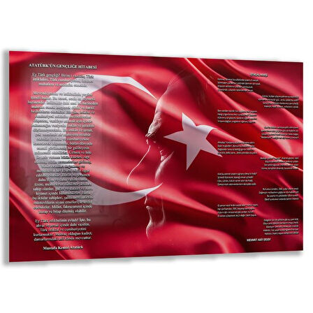 Atatürk Gençliğe Hitabe Cam Tablo - Yatay Motif 01-04