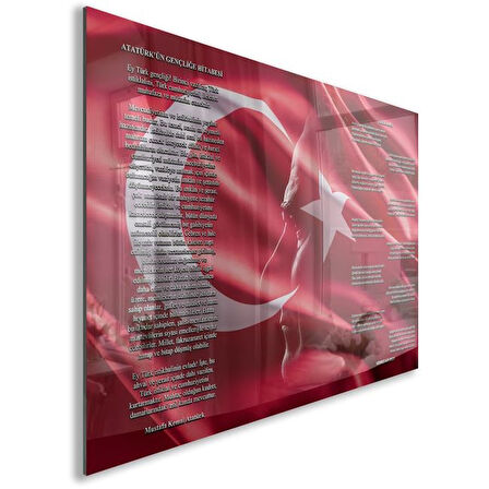 Atatürk Gençliğe Hitabe Cam Tablo - Yatay Motif 01-04