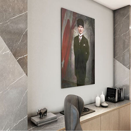 Atatürk Cam Tablo - Yatay Motif 01-008