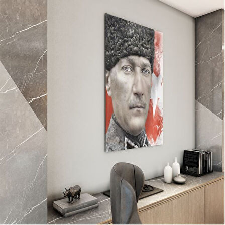 Atatürk Cam Tablo - Yatay Motif 01-068
