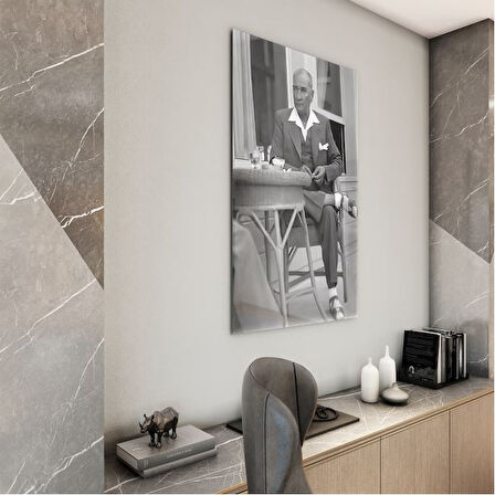 Atatürk Cam Tablo - Yatay Motif 01-075