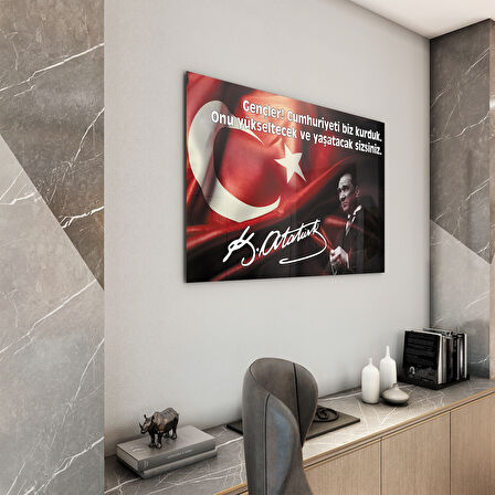 Atatürk Sözleri 4 Cam Tablo - Yatay Motif 01-003