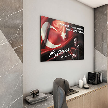 Atatürk Sözleri 4 Cam Tablo - Yatay Motif 01-007