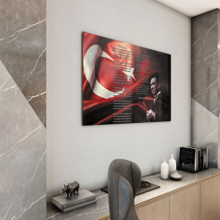 Atatürk Sözleri 4 Cam Tablo - Yatay Motif 01-011