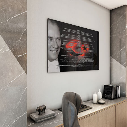 Atatürk Sözleri 6 Cam Tablo - Yatay Motif 01-001