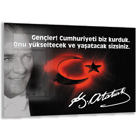 Atatürk Sözleri 6 Cam Tablo - Yatay Motif 01-004