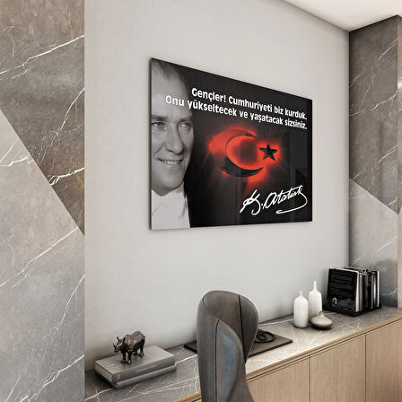 Atatürk Sözleri 6 Cam Tablo - Yatay Motif 01-004