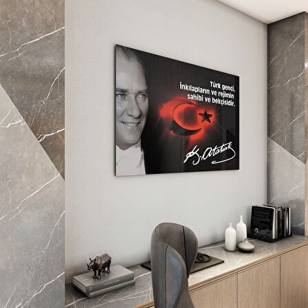 Atatürk Sözleri 6 Cam Tablo - Yatay Motif 01-005