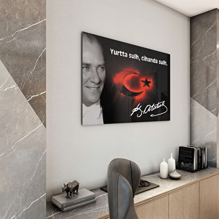 Atatürk Sözleri 6 Cam Tablo - Yatay Motif 01-016