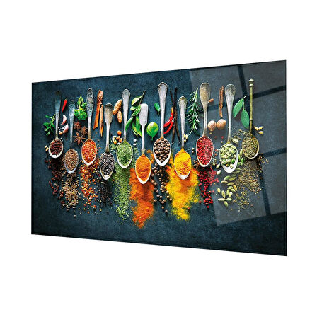 Baharatlar 4mm Dayanıklı Cam Tablo Temperli Cam, Spices Glass Wall Decor