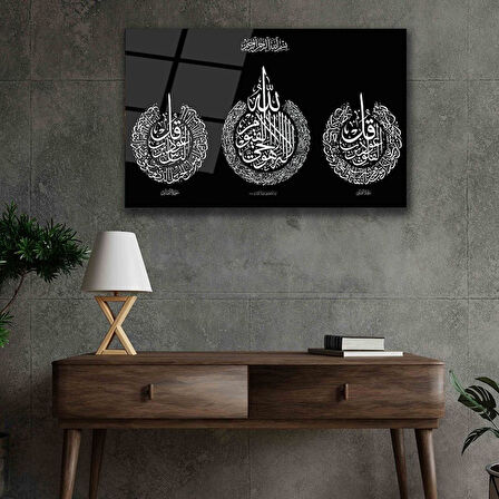 Felak Suresi, Nas Suresi ve Ayetel Kürsi 4mm Dayanıklı Cam Tablo Temperli Cam, Islamic Glass Wall Decor