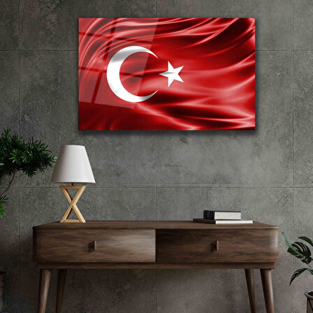 Kırmızı Dalgalı Türk Bayrağı Cam Tablo Red Wavy Turkish Flag Glass Painting
