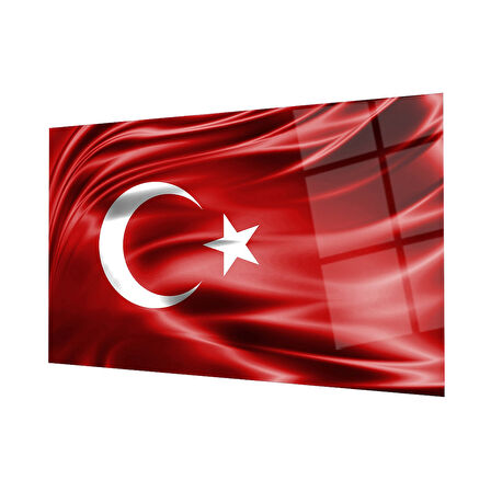 Kırmızı Dalgalı Türk Bayrağı Cam Tablo Red Wavy Turkish Flag Glass Painting