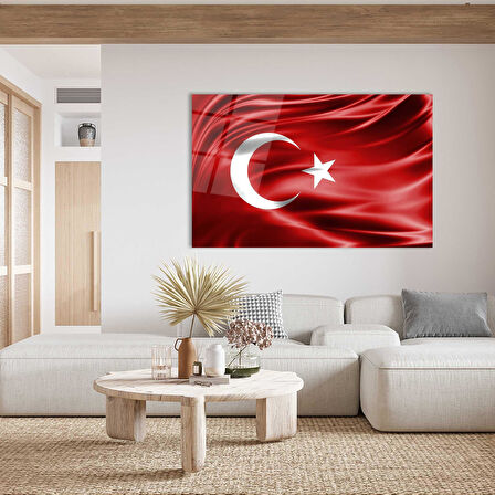 Kırmızı Dalgalı Türk Bayrağı Cam Tablo Red Wavy Turkish Flag Glass Painting