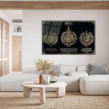 Felak Suresi, Nas Suresi ve Ayetel Kürsi 4mm Dayanıklı Cam Tablo Temperli Cam, Islamic Glass Wall Decor