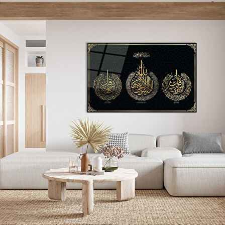 Felak Suresi, Nas Suresi ve Ayetel Kürsi 4mm Dayanıklı Cam Tablo Temperli Cam, Islamic Glass Wall Decor