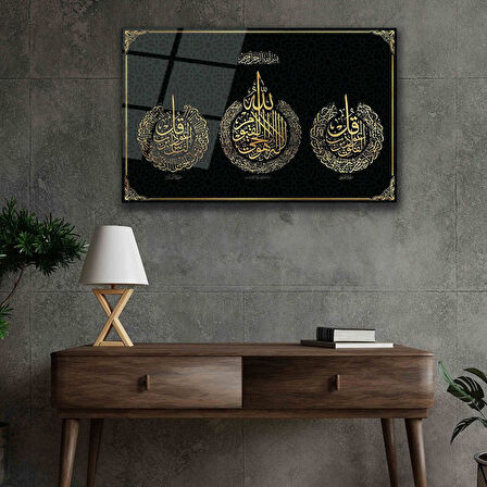 Felak Suresi, Nas Suresi ve Ayetel Kürsi 4mm Dayanıklı Cam Tablo Temperli Cam, Islamic Glass Wall Decor