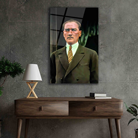 Atatürk Portre Cam Tablo Hediyelik Büyük Tablo Ev Ofis Dekoru