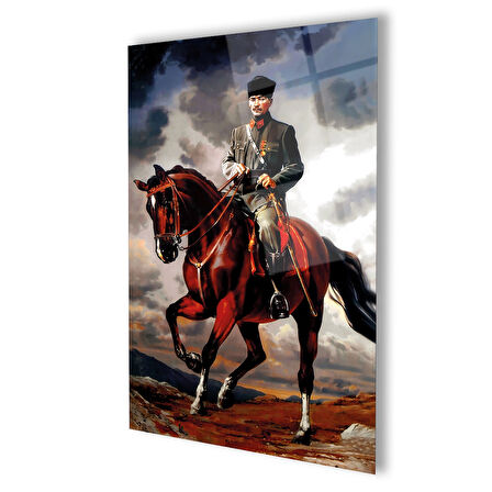 Atatürk At Üstünde Cam Tablo Hediyelik Büyük Tablo Ev Ofis Dekoru