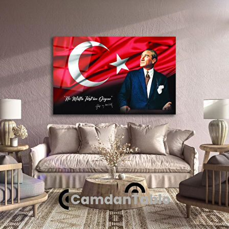 Atatürk ve Bayrak Cam Tablo