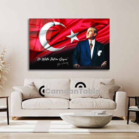Atatürk ve Bayrak Cam Tablo