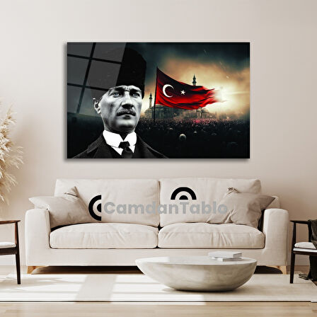 Atatürk ve Bayrak Cam Tablo