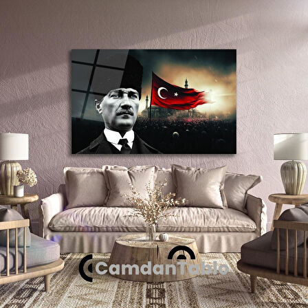 Atatürk ve Bayrak Cam Tablo