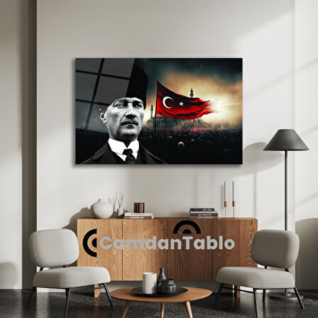 Atatürk ve Bayrak Cam Tablo