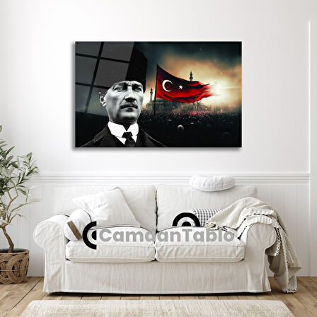 Atatürk ve Bayrak Cam Tablo