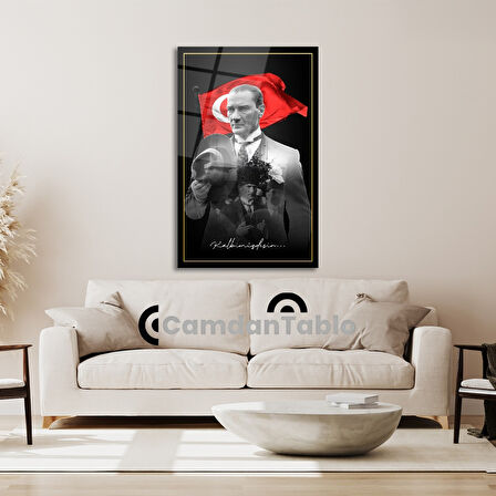 Atatürk ve Bayrak Cam Tablo