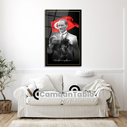 Atatürk ve Bayrak Cam Tablo