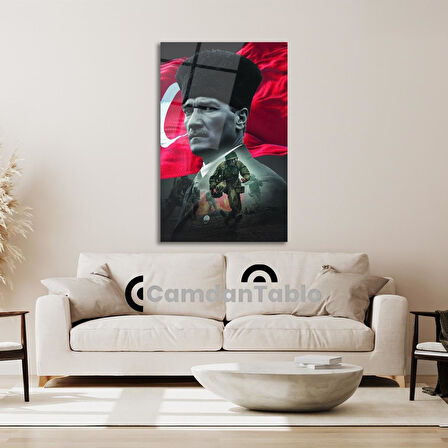 Atatürk ve Bayrak Cam Tablo