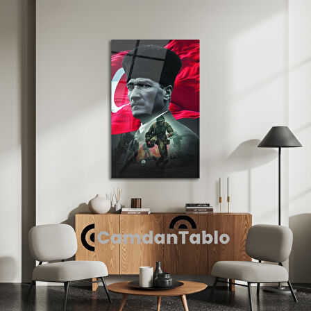 Atatürk ve Bayrak Cam Tablo