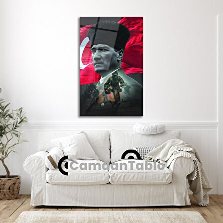 Atatürk ve Bayrak Cam Tablo