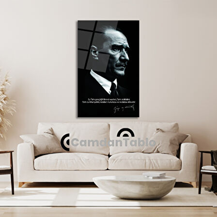 Atatürk ve Bayrak Cam Tablo