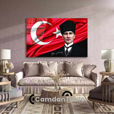 Atatürk ve Bayrak Cam Tablo