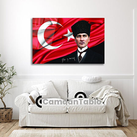 Atatürk ve Bayrak Cam Tablo