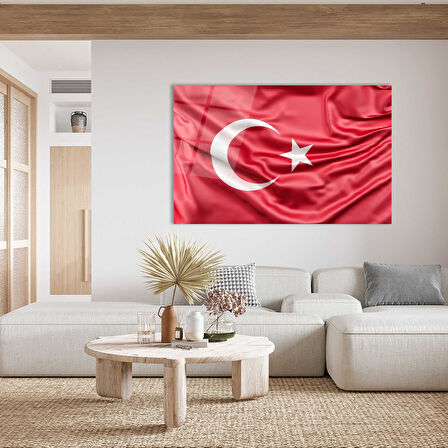 Kırmızı Dalgalı Türk Bayrağı Cam Tablo Red Wavy Turkish Flag Glass Painting