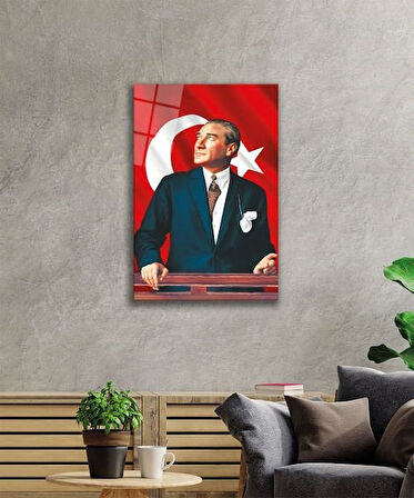 Atatürk Cam Tablo 4mm Dayanıklı Temperli Cam, Atatürk Glass Wall Art